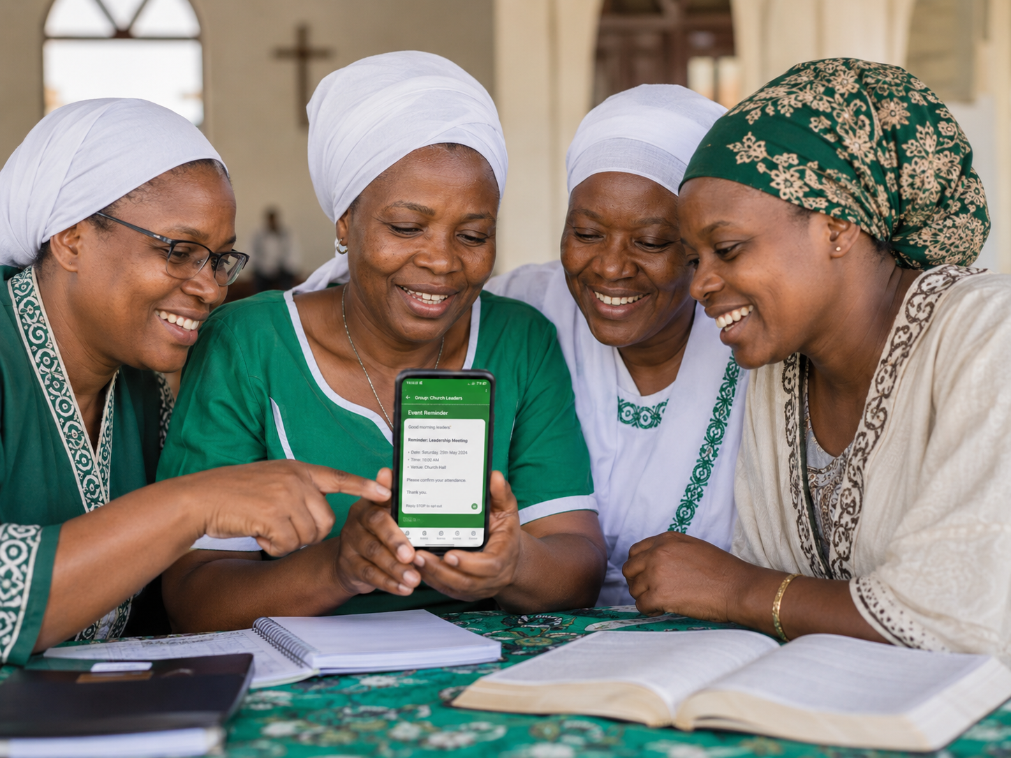 Religious women group receiving event reminder through Fikisha SMS App