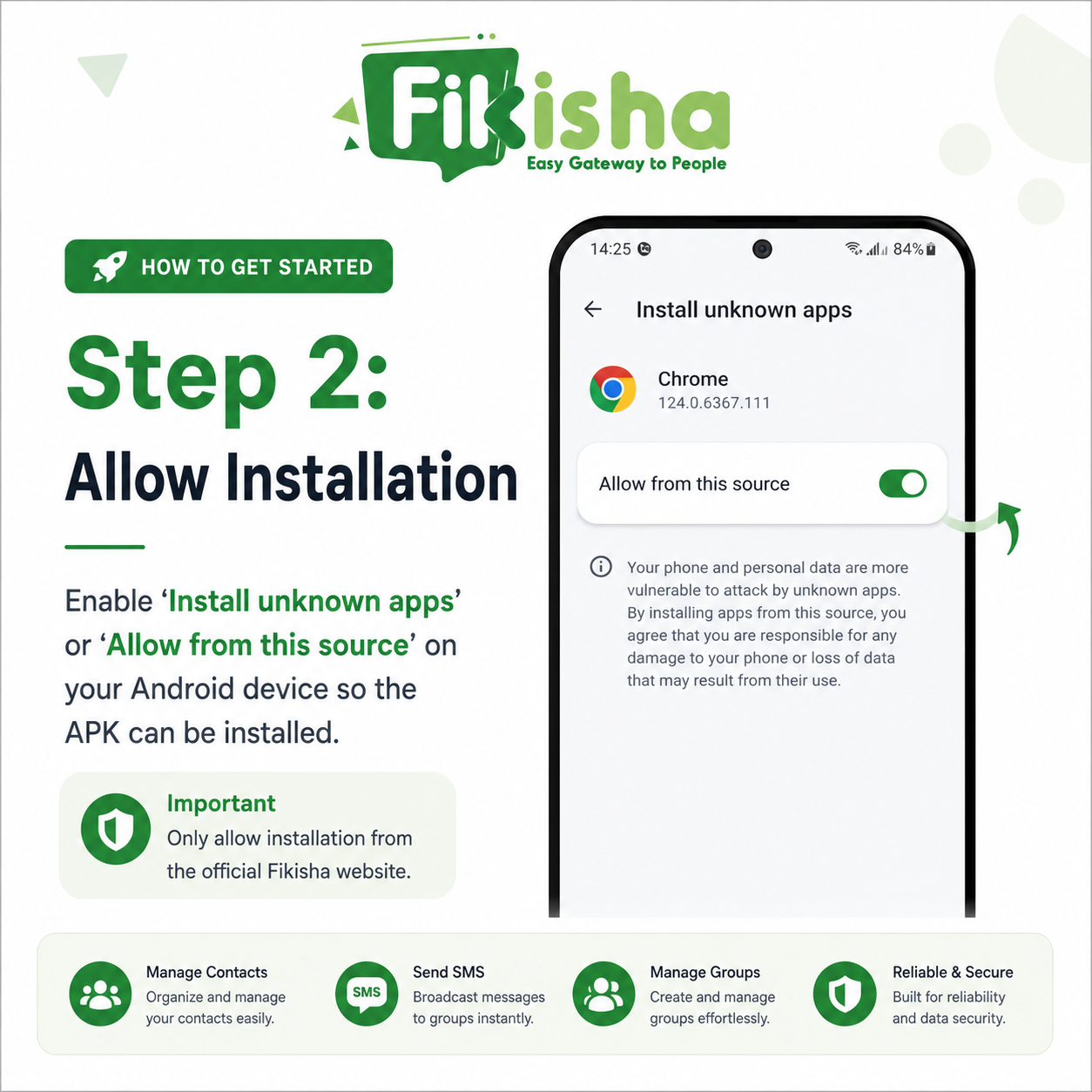 Allow Fikisha SMS App APK installation on Android phone