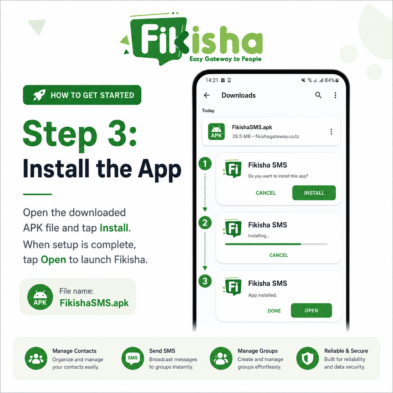 Install Fikisha SMS App on Android device