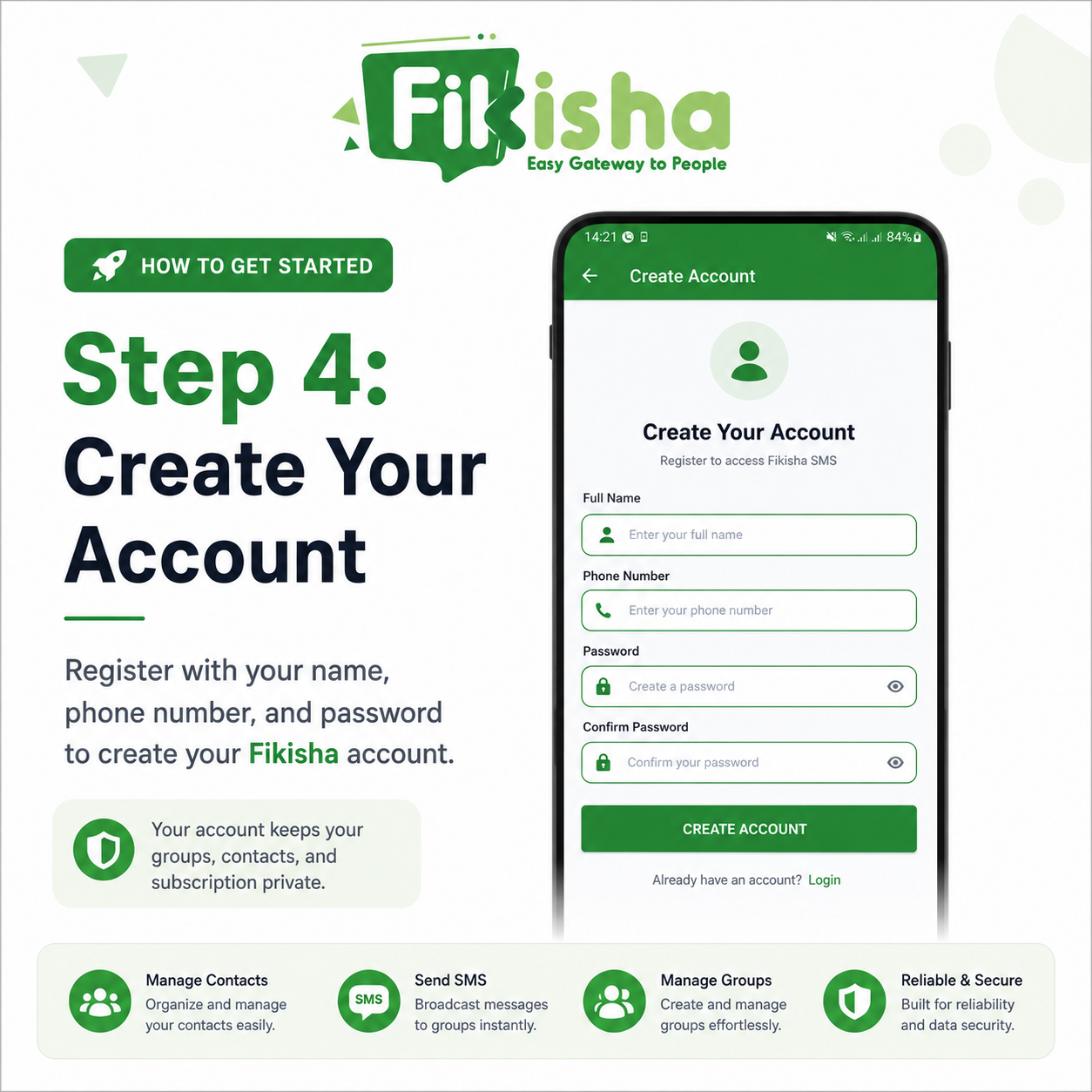 Create account on Fikisha SMS App Tanzania
