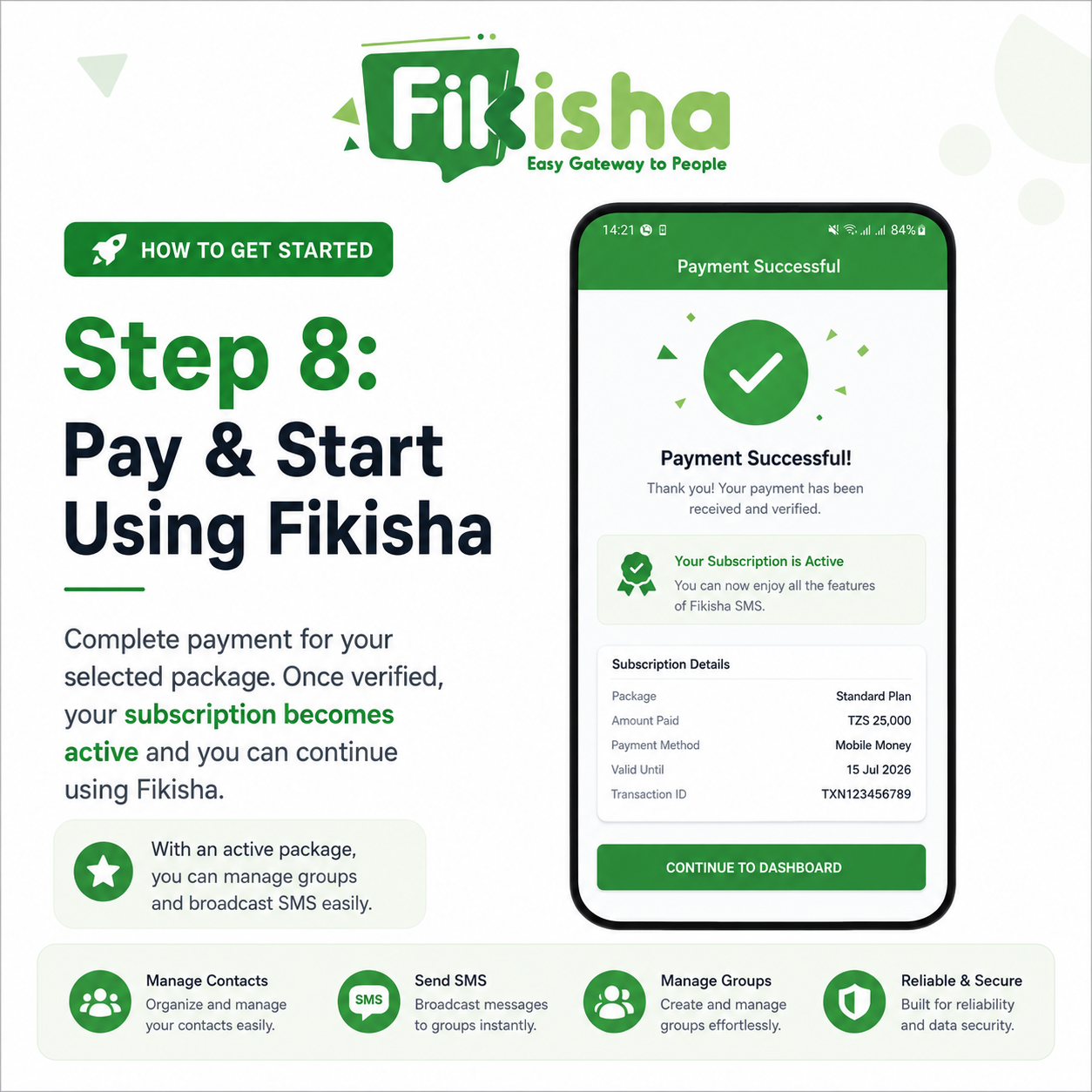Pay for Fikisha SMS App subscription package