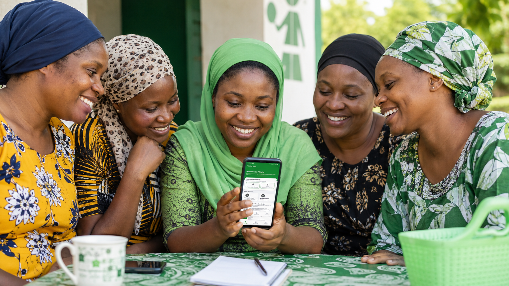 Happy women community group using Fikisha SMS App for group messaging as a Bulk SMS Services in Tanzania